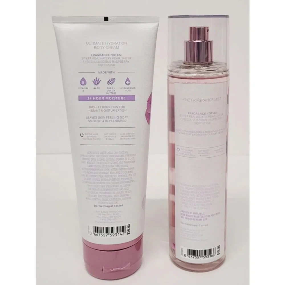 Bath & Body Works Sweet Pea Fragrance Mist & Body Cream Set Women New